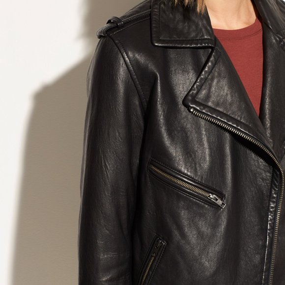 Vince Women's Leather Black Moto Jacket - Picture 3 of 5